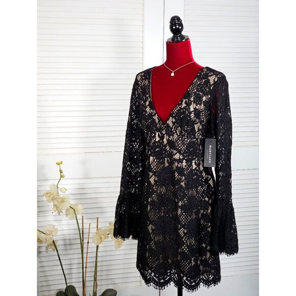 NWT Marciano Women's Black Nylon Enchant Lace Long Sleeve Dress Size Large 1750 - Picture 3 of 15